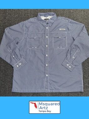 Habit River Guide Brookside Check Medieval Blue Fishing Shirt XL UPF 40 Vent